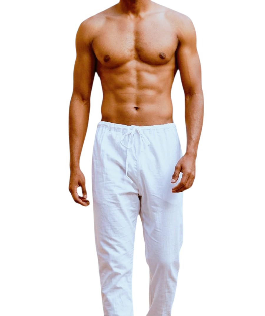 khadi libas Men's Cotton Drawstring White Aligarh Pajama (in, Numeric, 28W-34W)-picture-15