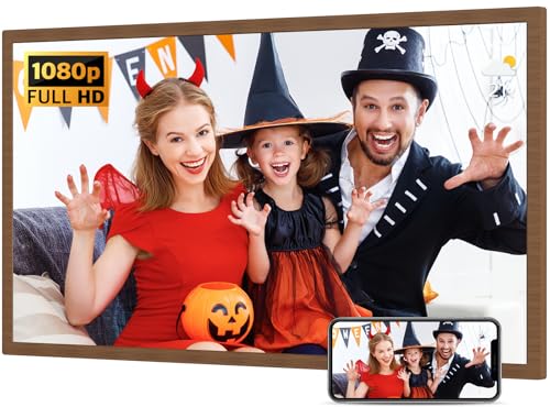 Image of Large Digital Picture Frame 32-Inch-WiFi-Photo-Frame - FHD IPS Digital Frame, Remote Control, Auto-Rotate, Load Photo Video from Phone via APP Email, Free Cloud Storage, Dark Wood Grain, Gifts for Mom