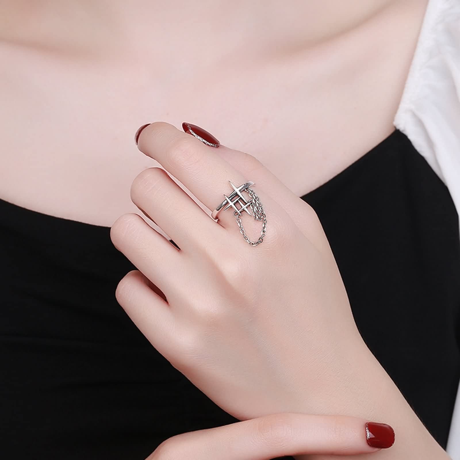 Anello in argento 925 per matrimonio, regolabile, con catena a stella, regolabile, per migliore amica, regalo di compleanno per le donne, Adjustable, Nessuna pietra preziosa
