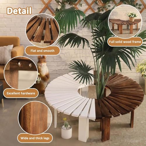 Asiento de patio al aire libre de madera sólida del banco del árbol circular semicircular con la silla curvada de los muebles del jardín de la base hexagonal del todo el clima para el patio y el céspe