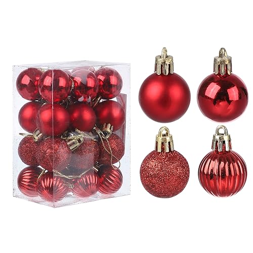 uxcell 24Pcs Red 1.18" Christmas Balls Ornaments Shatterproof Ornaments Hanging Baubles for Xmas Trees Wedding, Party Decorations