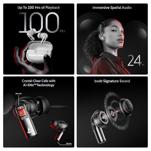 Image of boAt Airdopes Ultra Pro (2025 Launch), 100Hrs Battery, Dual Pairing, Spatial Audio,App Support, Fast Charge,4Mics ENx, v5.3 Bluetooth Earbuds, TWS Ear Buds Wireless Earphones with mic (Gunmetal Black)