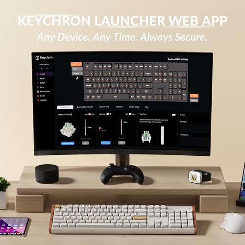 Image of Keychron K10 HE Hall Effect Keyboard, Ultra-Fast Lime Magnetic Switch, Full-Size Tri-Mode Wireless Keyboard with Rapid Trigger, Adjustable Actuation, RGB, Aluminum + Wood Frame - White