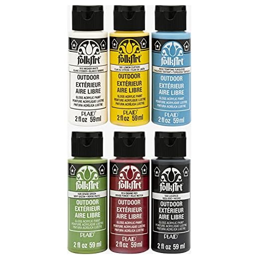 FolkArt Set, Outdoor Basics Set of 6 2 fl oz / 59 ml Brilliant Gloss Acrylic Paints for Easy to Apply DIY Crafts, Art Supplies with A Glossy Finish, 7537, (Pack of 6), Multiple Color 12