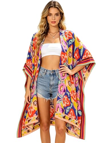Image of Breezy Lane Women's Kimono Cardigan Summer Swimsuit Coverups Beach Cover Up with Floral Print for Vacation