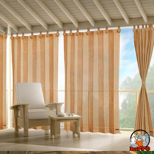 Image of HIPPO High Density Polyethylene 150 GSM Outdoor Loop Curtains Sun & UV Protection, Light-Filtering Balcony Curtain (Beige-Brown, 4.5FTX4.5FT, 1PC)