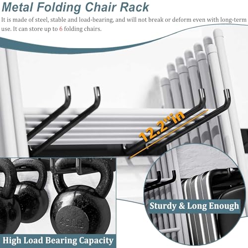 Steel Folding Chair Wall Hanging Rack, Small Foldable Chairs Organizer Hooks for Banquet Church, Space Saving Outdoor Garden Tool Hanger - Image 2