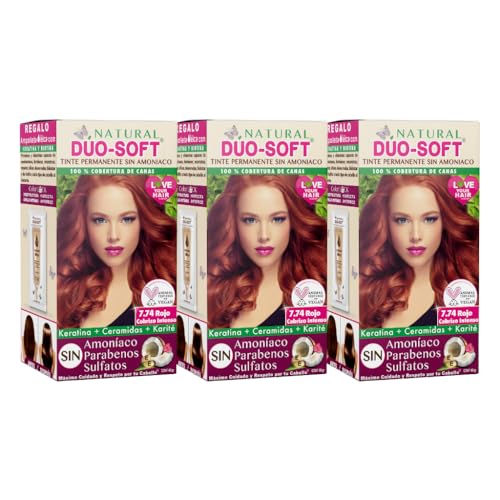 3 Pack Rojo Cobrizo Intenso Tinte Sin Amoniaco Natural Duo-Soft