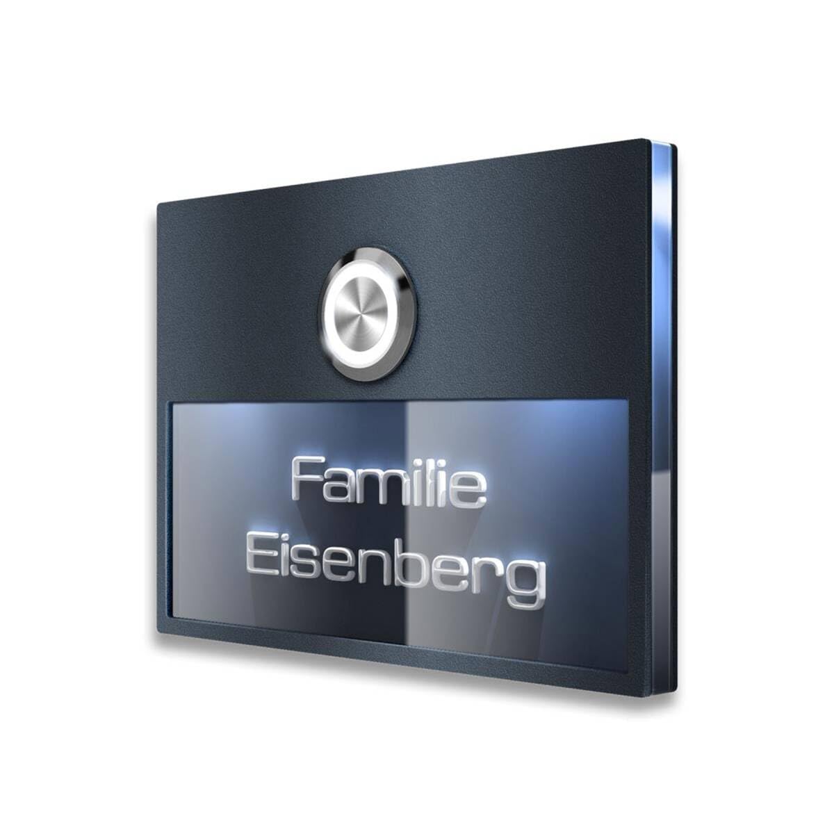 Metzler Türklingel Edelstahl Klingelschild LED-Klingeltaster & Beleuchtung - 3D-Gravur Beschriftung - Klingelplatte - Befestigung wählbar (Aufputz, Anthrazit)