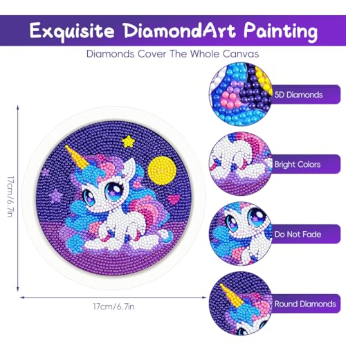 Image of PATPAT Diamond Art Kit for Kids, Unicorn Design with 6.7-Inch Frame | Diamond Painting Activity, Screen-Free Focus, Numbered Unicorn Design, Craft Tools Included, Suitable for Kids and Beginners
