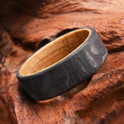 Carbon Fiber Rings for Men Women 8mm Whiskey Barrel Wood Men's Wedding Bands Natural Texture Ultra Light and Comfortable4