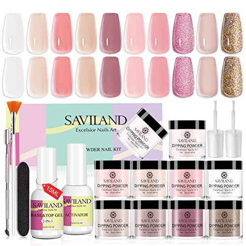 Saviland Dip Powder Nail Kit - 10 Colours, No UV Needed