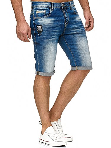Redbridge Herren Jeans Short Kurze Hose Denim Side Patch Chain Blau Blau...
