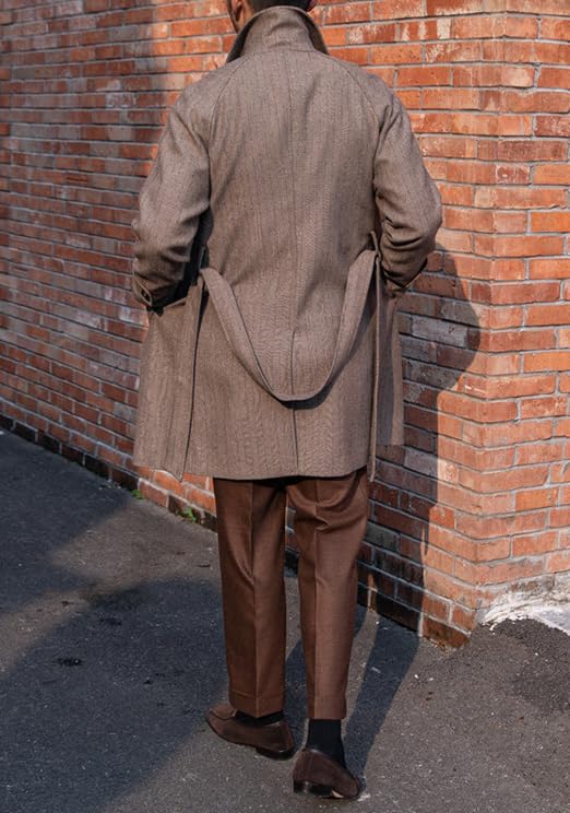 HZUOU Men's Woolen Trench Coat Regular Fit Herringbone Tweed Belted Peacoat for Work Single Breasted Mid Long Jacket UOU372