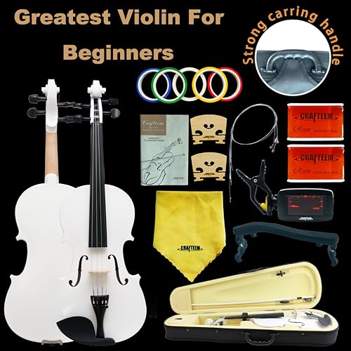 image for Crafteem 4/4 Full Size Fiddle White Colored Premium Violin Outfit for 