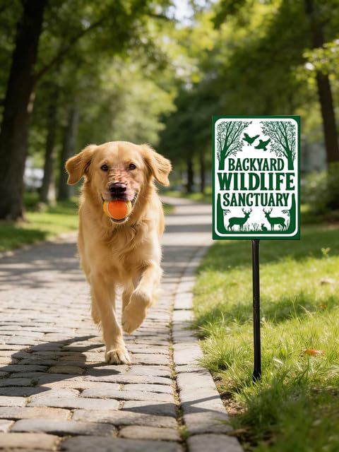 Backyard Wildlife Sanctuary, 23" Tall Rust Resistant Metal Sign with Stake, High Visibility, 8" x 12", Outdoor Decor by Hilonret - Used condition - Image 5