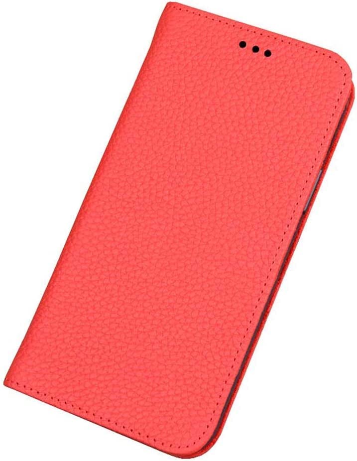 Étui cuir litchi iPhone 12 Mini rouge avec coque TPU haute densité