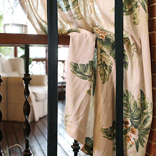 Vctops Boho Tropical Leaf Cotton Linen Tie Up Curtains Farmhouse Room Darkening Roman Curtains For Living Room Balloon Shades, 49 X 75 Inch, Leaf #TOP2