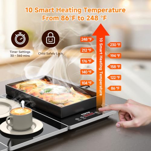 Image of FEPPO Electric Warming Tray, 4-in-1 Food Warmers for Parties Buffet with 10 Temp Settings and Timer, 33 inchx15 inch Glass Surface Warming Mat for Food, Modular Buffet Hot Plates for Catering and Gatherings