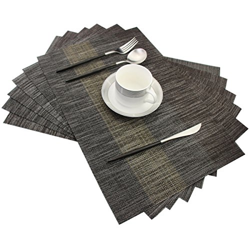 One-Day Sale: Up to 40% Off Bright Dream Placemats Washable Table Placemats Plastic Wipe Clean for Kitchen Table Non-Slip Woven Vinyl Outdoor Hard Table Mats 12x18 inches Set of 6（Black+Gold）