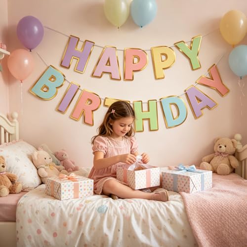 Image of Fecedy Macaron Superlarge Alphabet Happy Birthday Banner Bunting Pre-Strung No DIY for Birthday Party Decorations