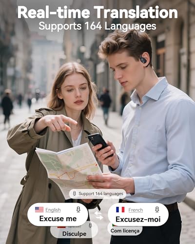 ai translation earbuds real time 164 languages translator earbuds with 80h play time 3 in 1 open-ear translation headphones with audio amp video translation for travel business meeting learning black