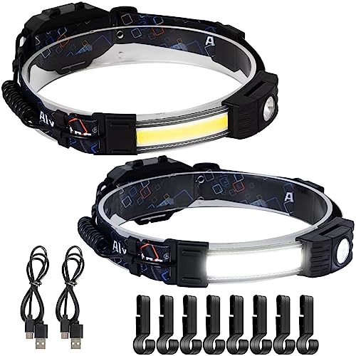 Headlamp Rechargeable 2PCS, 230° Wide Beam Head Lamp Work Headlamp, USB-C Rechargeable LED Head Lamp, 5 Modes Adjustable Camping Headlamps for Adults Hiking Hunting Hard Hat Workers and Daily Use