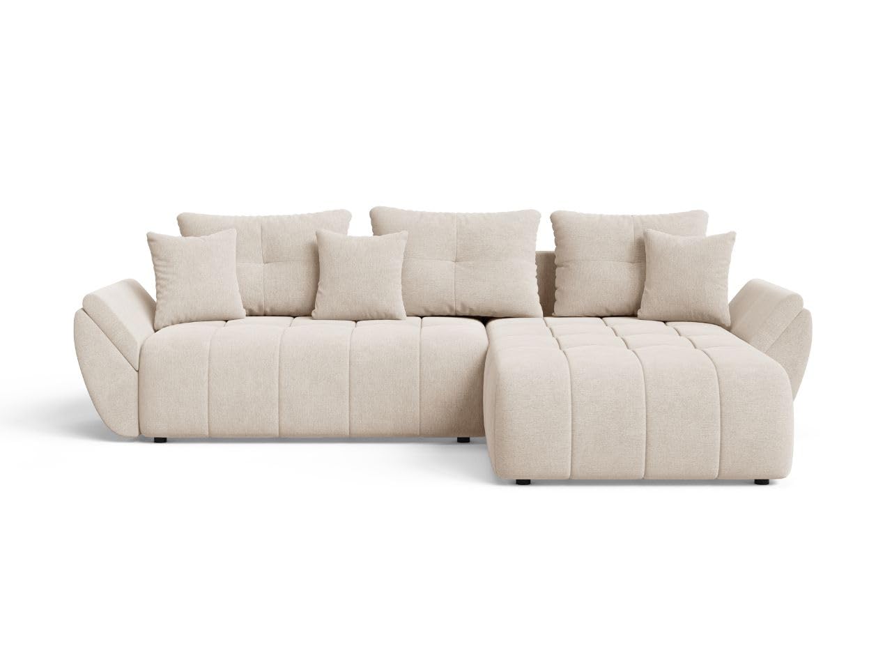 GRAINGOLD Decor L Ecksofa modern mit Bettfunktion, 263x190 cm, L-Form Sofa, Schlafcouch für Wohnzimmer, Veloursstoff, 3-Sitzer Eckcouch, Ecksofa mit Bettkasten (Beige)