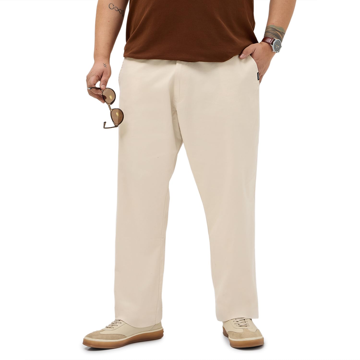 urbano plus Men's Straight Fit Mid Rise Cotton Casual Chinos Trousers Stretch-picture-37