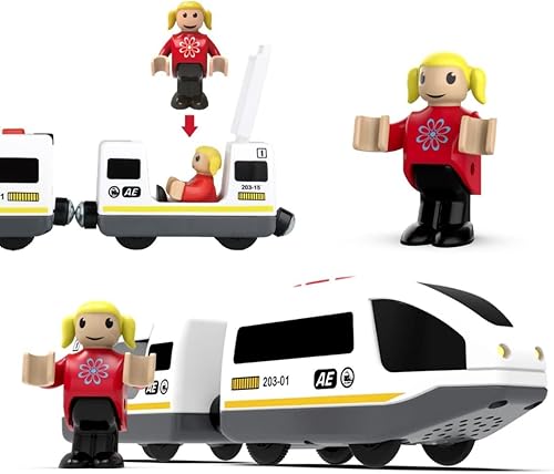 Vista 13 de Z MAYABBO Trenes locomotoras a pilas para pistas de madera, potente vehículo de tren de juguete para vías de ferrocarril, serie de tren de ciencia