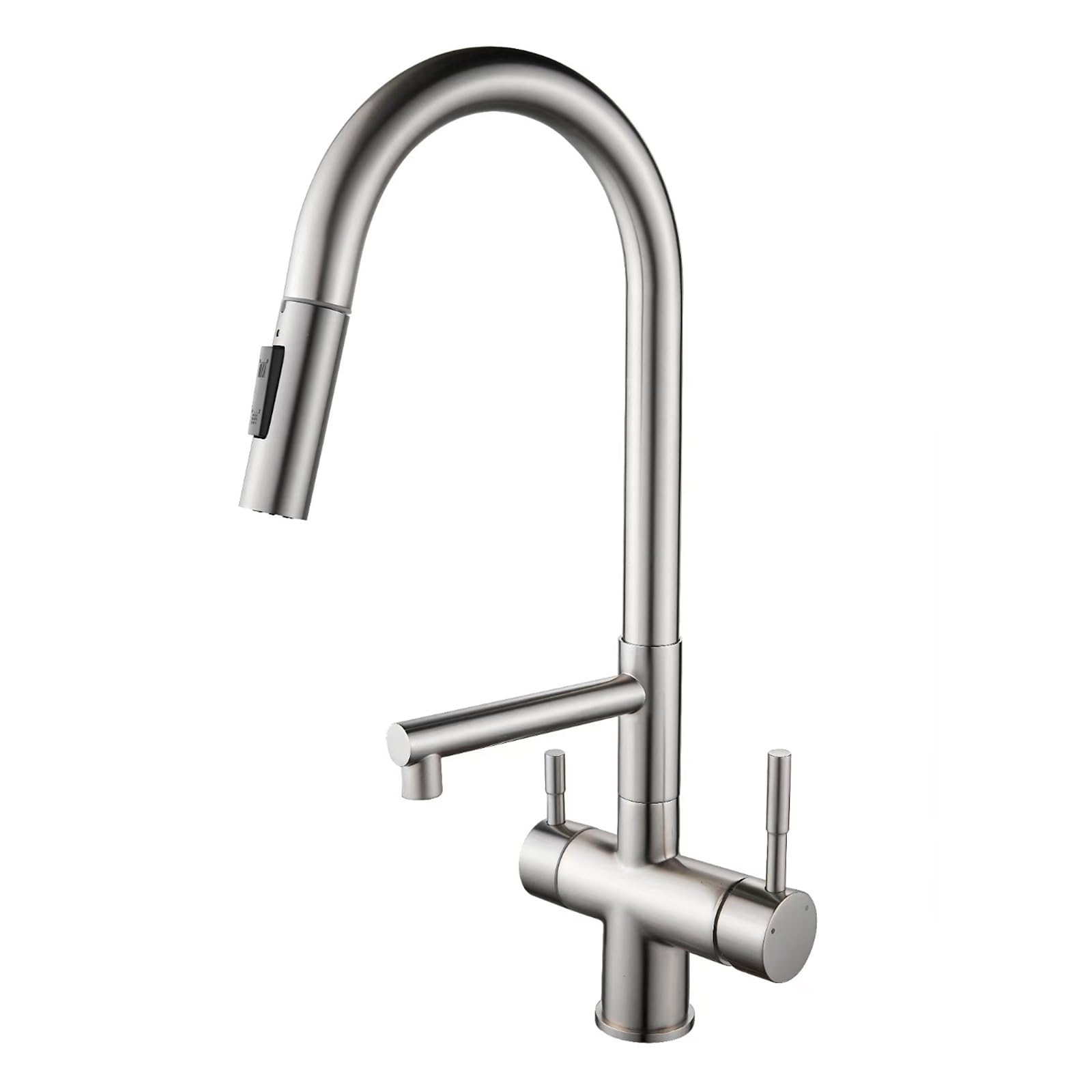 ZYCHSJXA 3 Way Kitchen Tap with Pull Out Spray Brushed Taps for Sink Gooseneck 360° Rotating Faucet