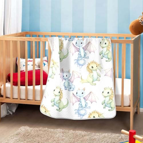 Image of Cute Fiery Dragon Baby Blanket Cotton Cozy Throw Blanket Warm Nursery Swaddle Receiving Toddler Blankets 30 inch x 40