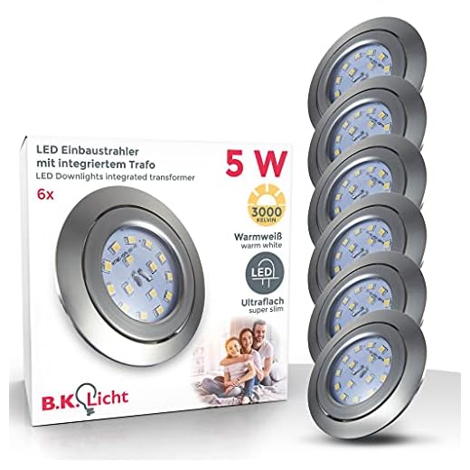 B.K.Licht I 6er Set schwenkbare LED Einbaustrahler I Ultra Flache LED Spots 30mm I inkl. 6x 5W LED Module I 400lm I warmweiße Lichtfarbe I IP23 Einbauleuchten I Deckenspot I Matt Nickel