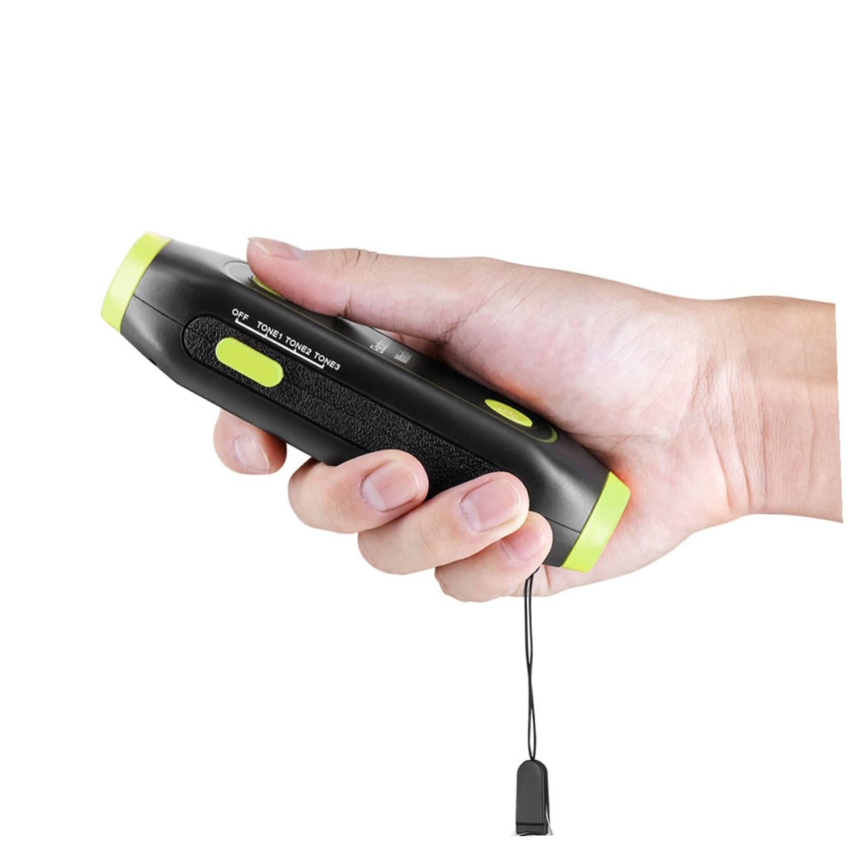 Abaodam Fischietto Elettronico da Arbitro con Luci SOS e Cordino | 3 Toni, Torcia Integrata, Verde Abs, 120-150 Db per Insegnanti e Allenatori