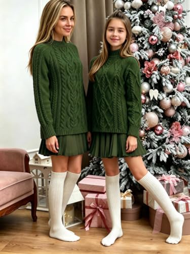 Bluetime Women's Patchwork Cable Knit Mini Dress Pleated Hem Loose Green L - image 6