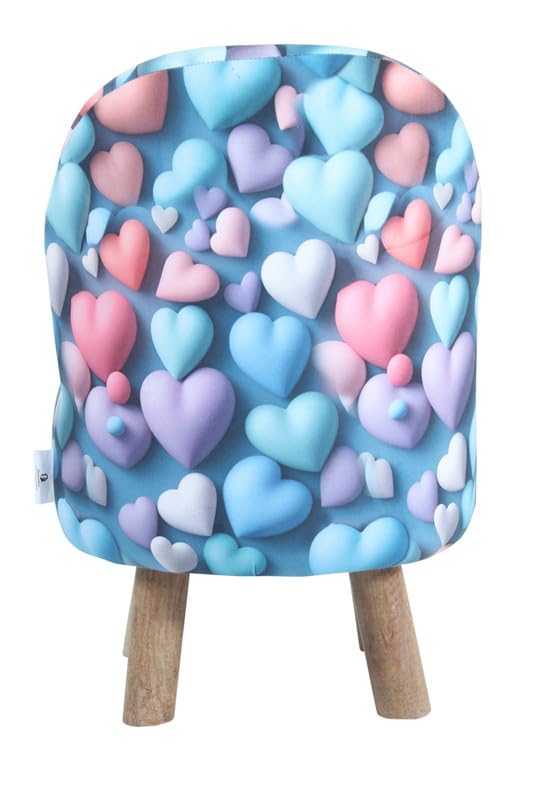 Image of Ottoman Kids pouffe Small Stool for Baby Chair Study Table Stool for Kids Room Baby Sofa Stepstool Children Cartoon Wooden Chair, 14x26 Inch, Blue Heart
