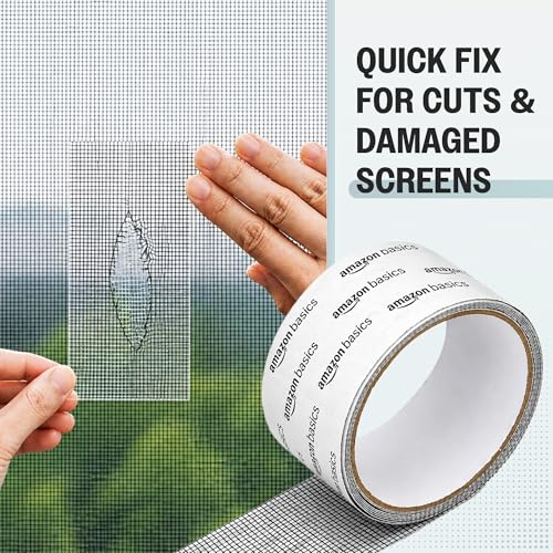Image of amazon basics Window Screen Repair Mosquito Net Tape (200X5cm) | Strong Adhesive Fiberglass Mesh Net Tape for Window Repair, Tents and Balcony | Mosquito Net Patch Tape for Torn and Damaged Screens