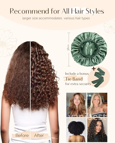 YANIBEST Silk Bonnet for Sleeping Women, Double Layer Hair Satin Bonnets with Elastic Band, Sleep Cap Curly Natural Hair4