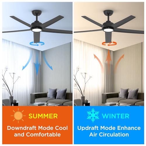Ocioc Ceiling Fans With Lights, 52 Inch Black Ceiling Fan With Light And Remote Control, 3Cct, Quiet Dc Motor, 5 Blades Modern Ceiling Fan For Living Room Farmhouse Bedroom thumb #2