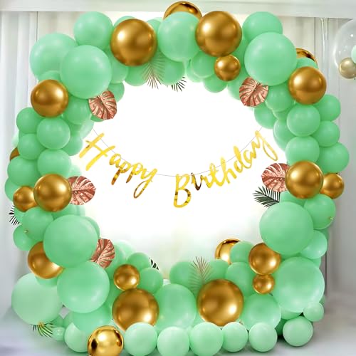 Image of Party Propz Green Birthday Decoration Kit For Boys -53 Pcs, Metallic Balloons For Decoration, Happy Birthday Banner For Kid, Celebration For Husband, Green, Golden (Cardstock, Latex)