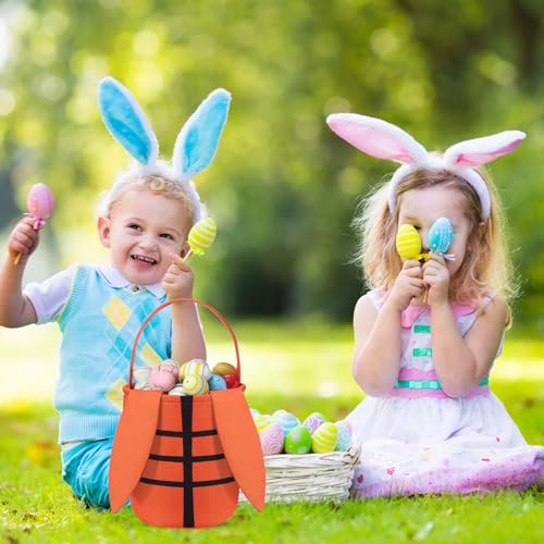 Image of Kacctyen Easter Basketball Bunny Basket Easter Sports Baskets with Rabbit Ears Tote Easter Snack Bags for Easter Egg Hunt Game
