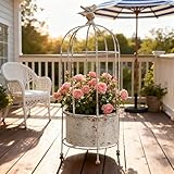 Vintage Rustic Birdcage Planter Stand, Farmhouse Distressed Decorative Metal Round Plants Holder, Outdoor Garden Flower Pot for Climbing Plants, Home Patio Yard Balconies Decor