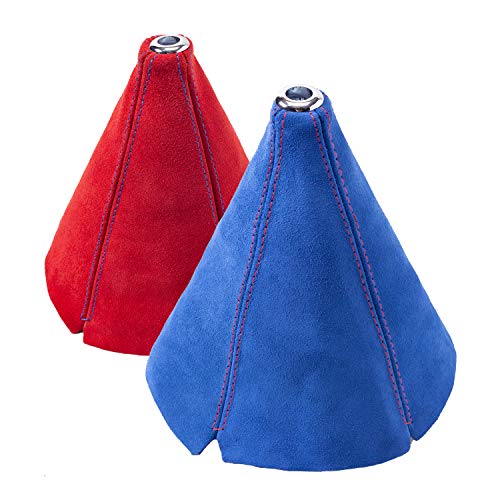 Blue Suede Red Stitch Shift Boot for Manual Automatic Car/Auto Gear Shift Knob Cover MT/Auto at Transmission (Blue)