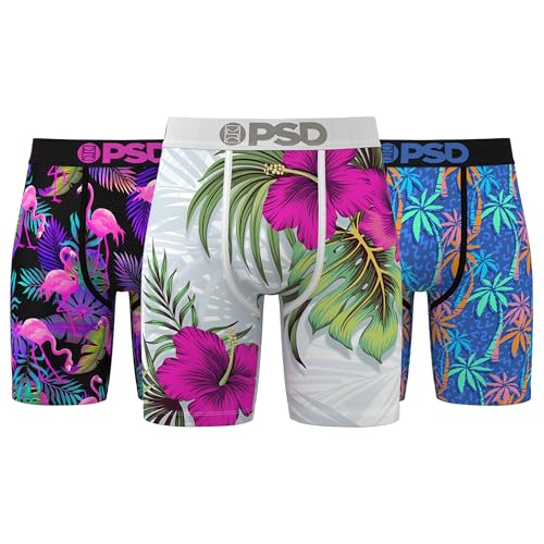 PSD Underwear Mens Boxer Briefs - Island Vibes 3-Pack, 7 Inch Inseam, Moisture-Wicking, Stretch Boxer Briefs for Men Pack, X-Large