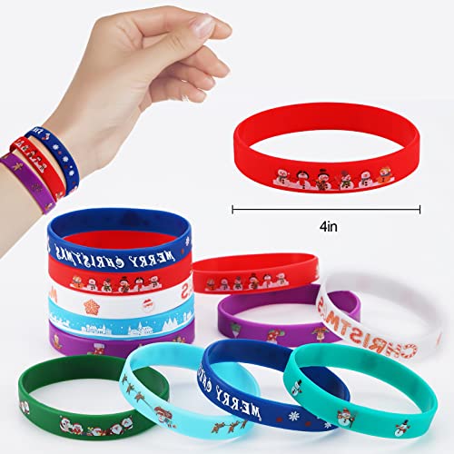 Fnayol 48Pcs Christmas Party Favors Slap Bracelets Rubber Wristbands for Kids Girls Boys，Christmas Stocking Stuffers Gifts with Santa hats Snowmen Elk Xmas Socks - image 4