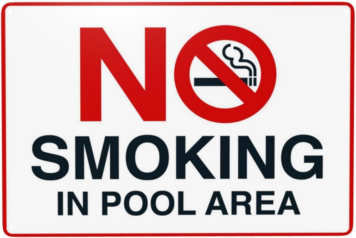 Pool No Smoking in Pool Area Rust Free Aluminum Sign - Retro Pool Rules Decor with Pre-Drilled Holes for Home/Business Pool - 12x16 Inch​