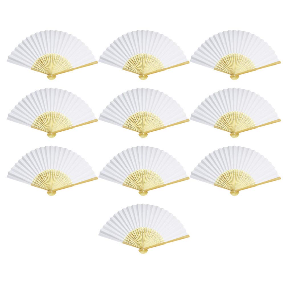 Balacoo10 PCS Hand Fan Foldable Paper Fan, DIY Handicrafts Tools Painting Folding Fan for Wedding Party and Home Decoration (White)