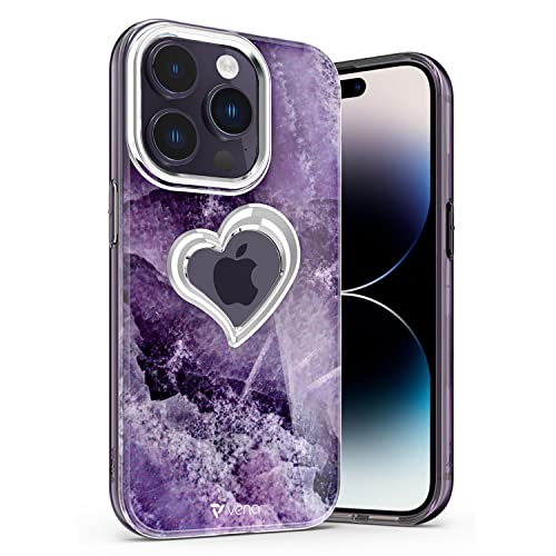 VENA vLove Marble Case Compatible with Apple iPhone 14 Pro (6.1-inch), Heart Shape (Magsafe Compatible) Dual Layer Slim Hybrid Bumper Case Cover (Purple Marble)