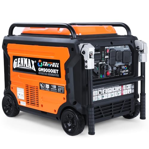 Image of GENMAX Portable Inverter Generator,9000W Super Lightweight Tri Fuel Portable Engine with Capability,Remote /Electric Start /Two wire start /Bluetooth,Ideal for Home backup power.EPA Compliant(GM9000iET)