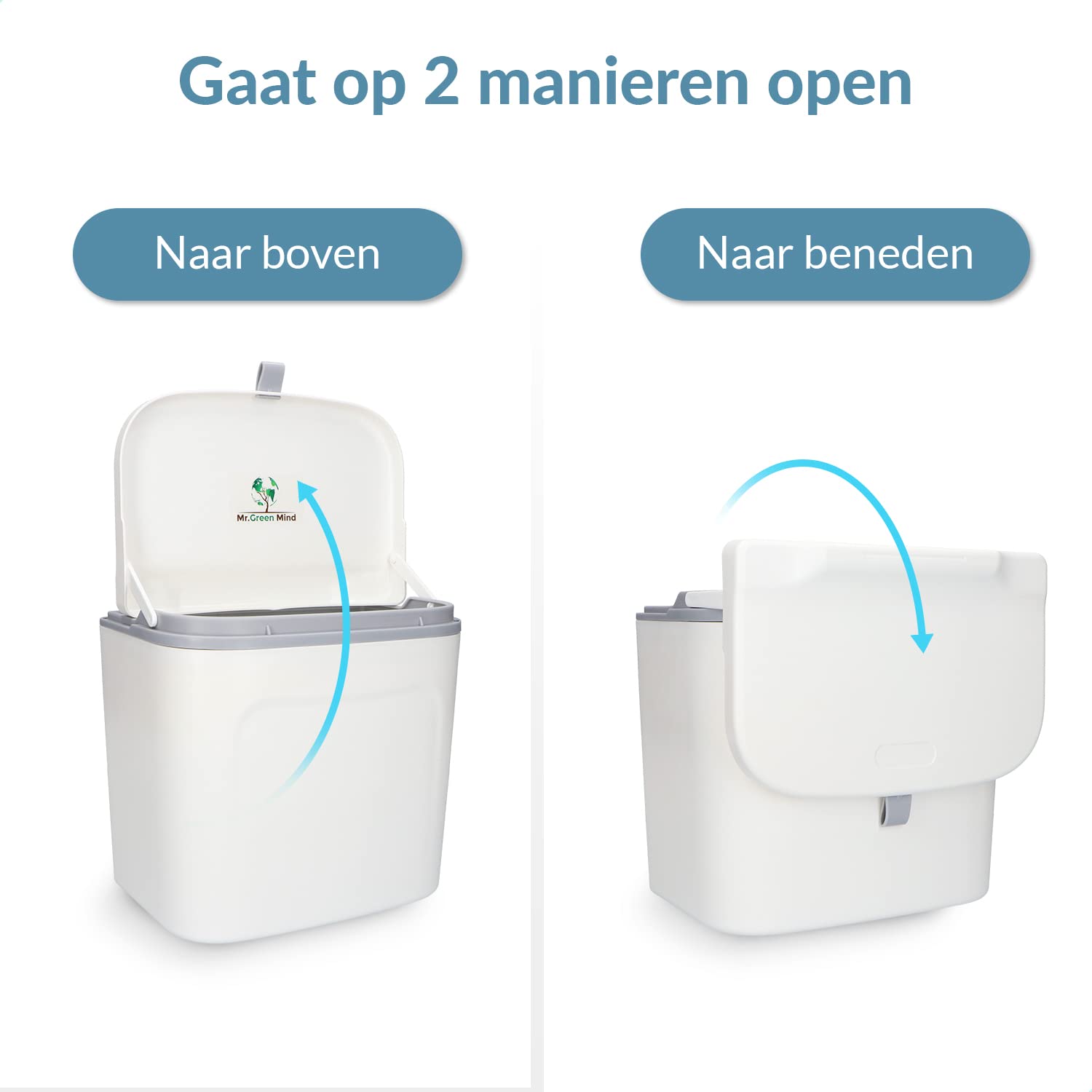 Mr. Green Mind 7L prullenbak – hangen of staan – Aanrecht afvalbakje – GFT afvalbakje – Licht groen - Goed sluitende deksel - Geen geur en fruitvliegen - Afvalscheiding